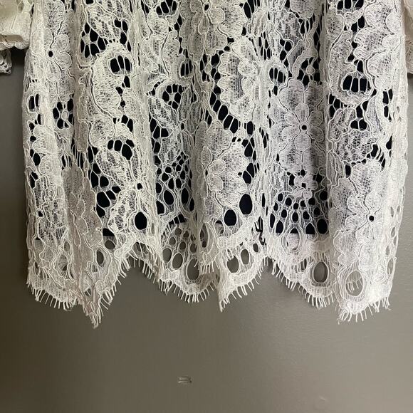 Sandro Mya Balloon Sleeved Floral Lace Mini Dress Black White Sz Small Cocktail‎ - Picture 10 of 16